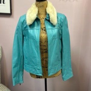 Vintage Turquoise Faux Leather Jacket Medium